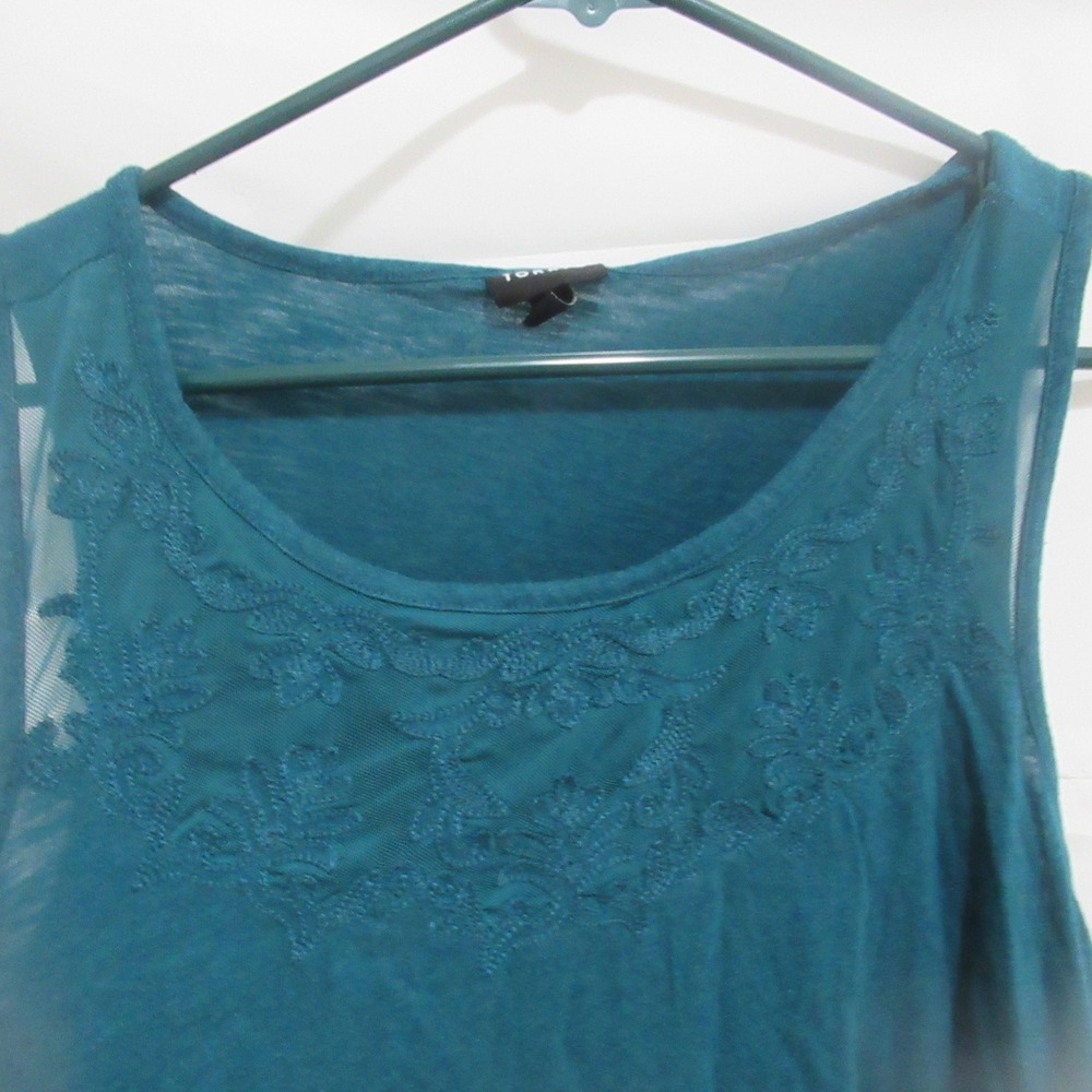Torrid Tank Top Womens 3 Teal  lace Mesh Yoke Sleeveless Knit 3x layer career